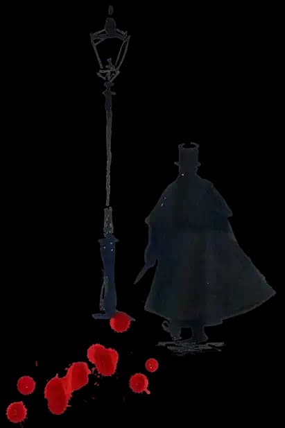 Victorian era silhouette illustration with street lamp for Jack the Ripper FAQ section